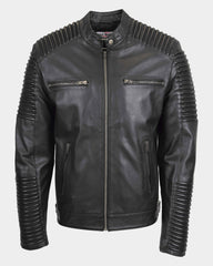 Mens Casual Soft Leather Biker Jacket Nova Black