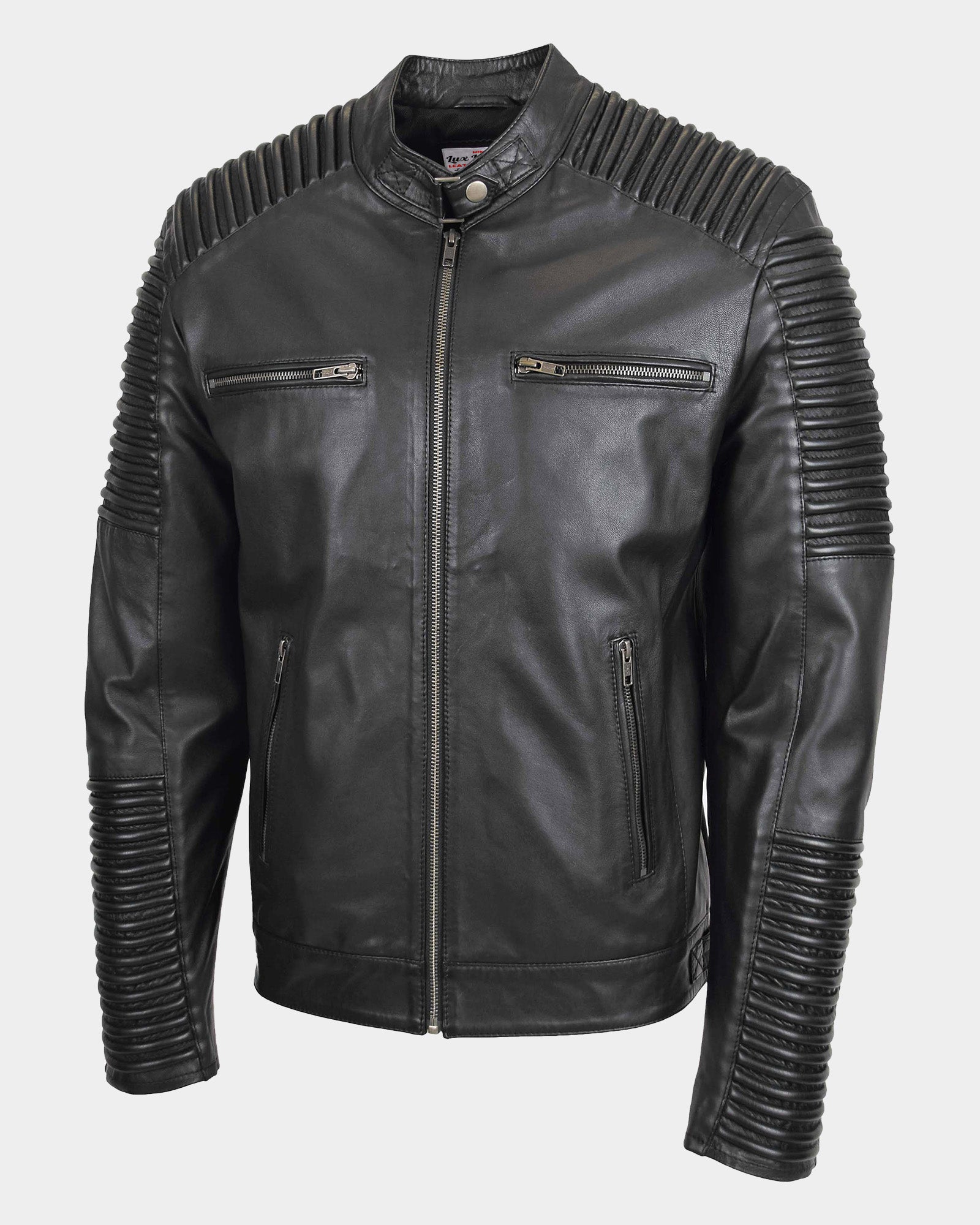 Mens Casual Soft Leather Biker Jacket Nova Black