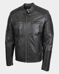 Mens Casual Soft Leather Biker Jacket Nova Black
