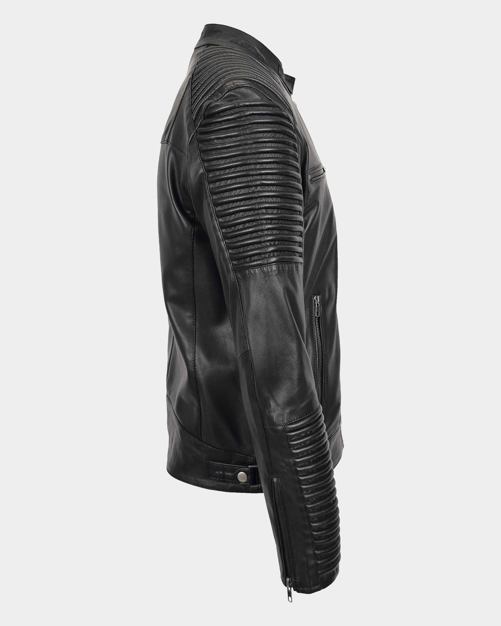 Mens Casual Soft Leather Biker Jacket Nova Black