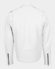 Mens Heavy Duty Leather Biker Brando Jacket Astral White