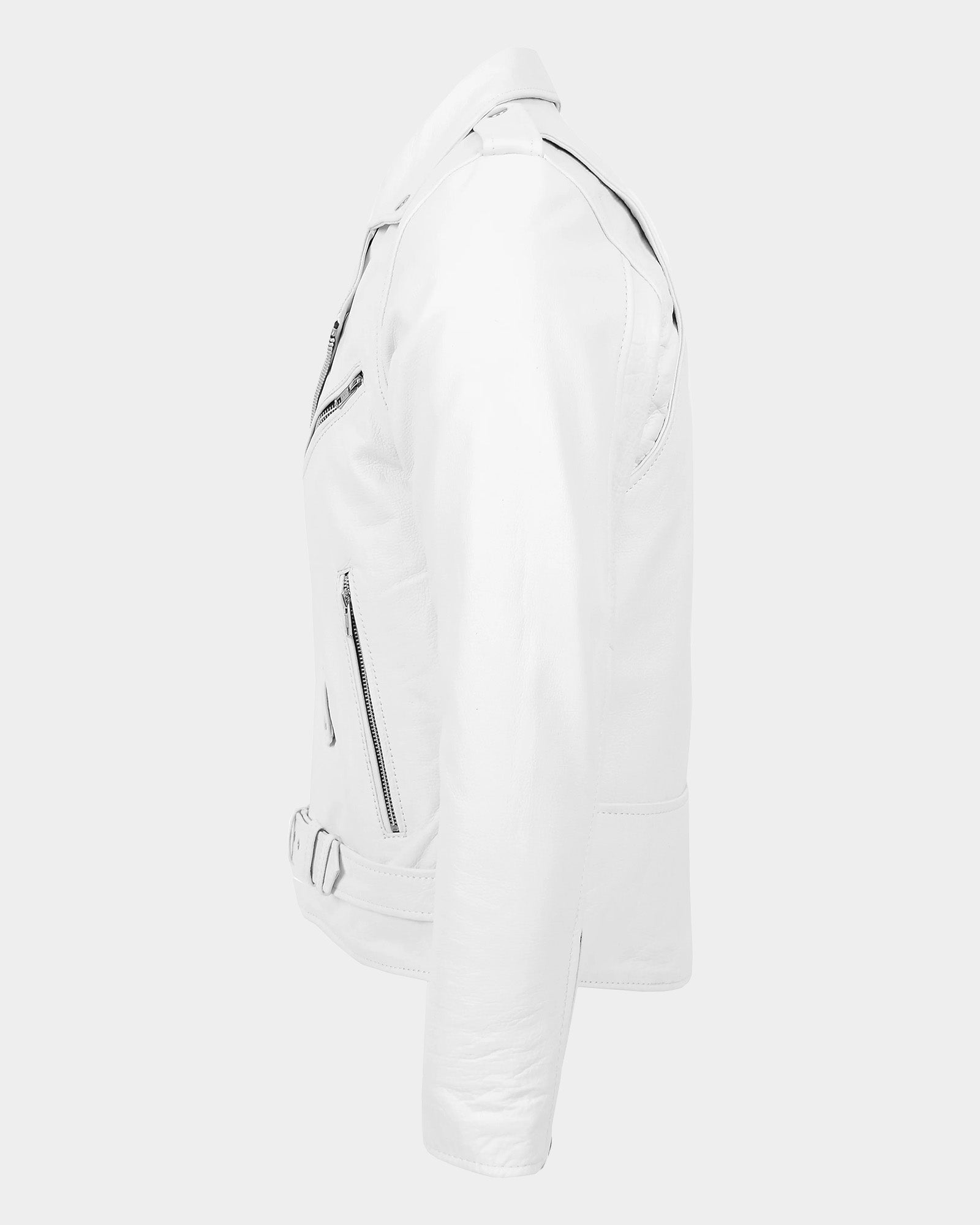 Mens Heavy Duty Leather Biker Brando Jacket Astral White