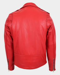 Mens Heavy Duty Leather Biker Brando Jacket Ignite Red