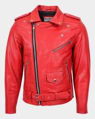 Mens Heavy Duty Leather Biker Brando Jacket Ignite Red