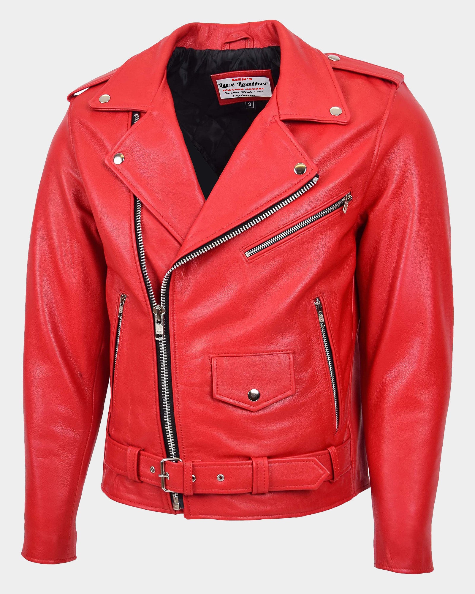 Mens Heavy Duty Leather Biker Brando Jacket Ignite Red