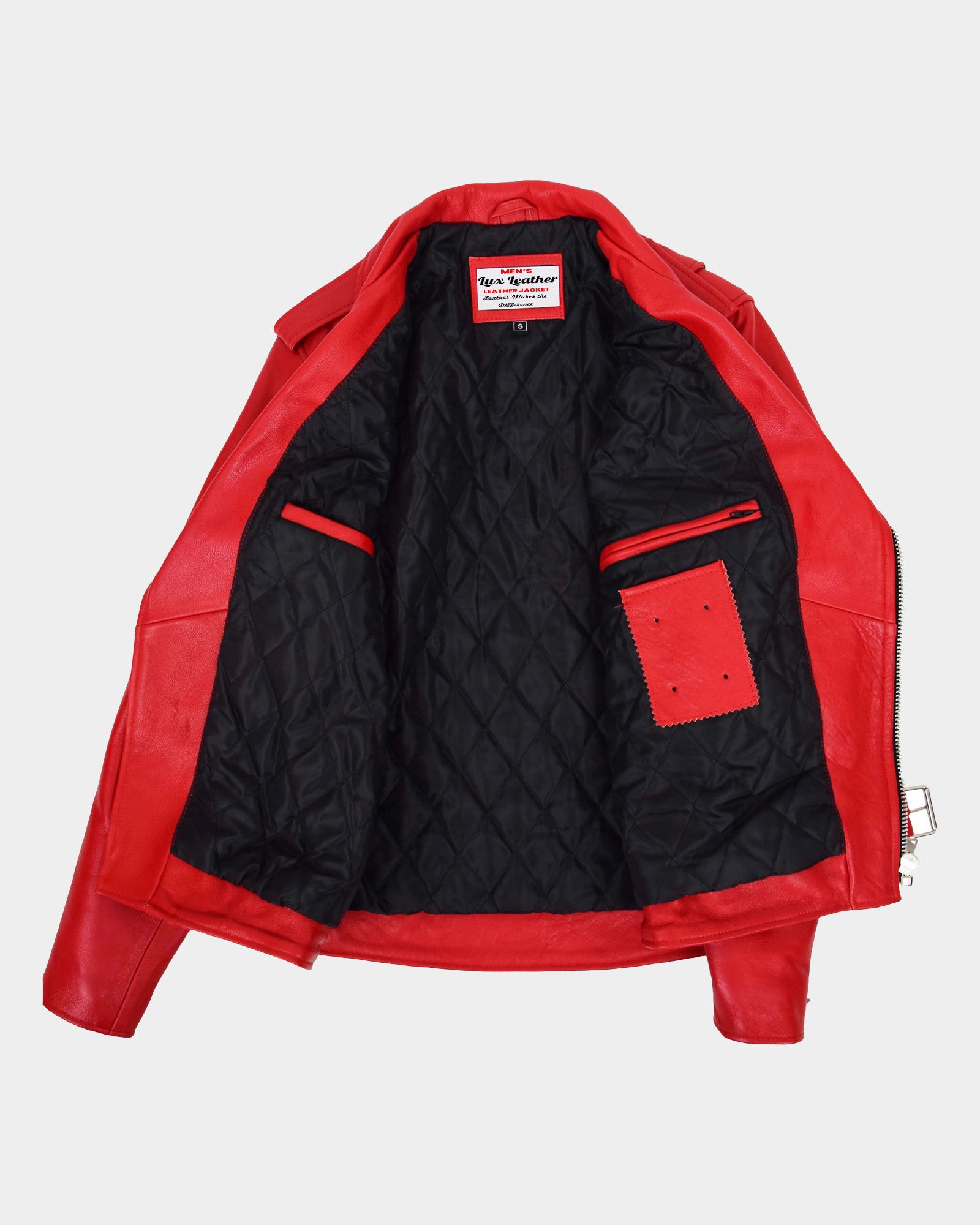 Mens Heavy Duty Leather Biker Brando Jacket Ignite Red