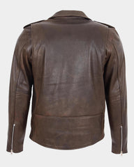 Mens Heavy Duty Leather Biker Brando Jacket Zenith Brown