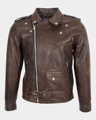 Mens Heavy Duty Leather Biker Brando Jacket Zenith Brown