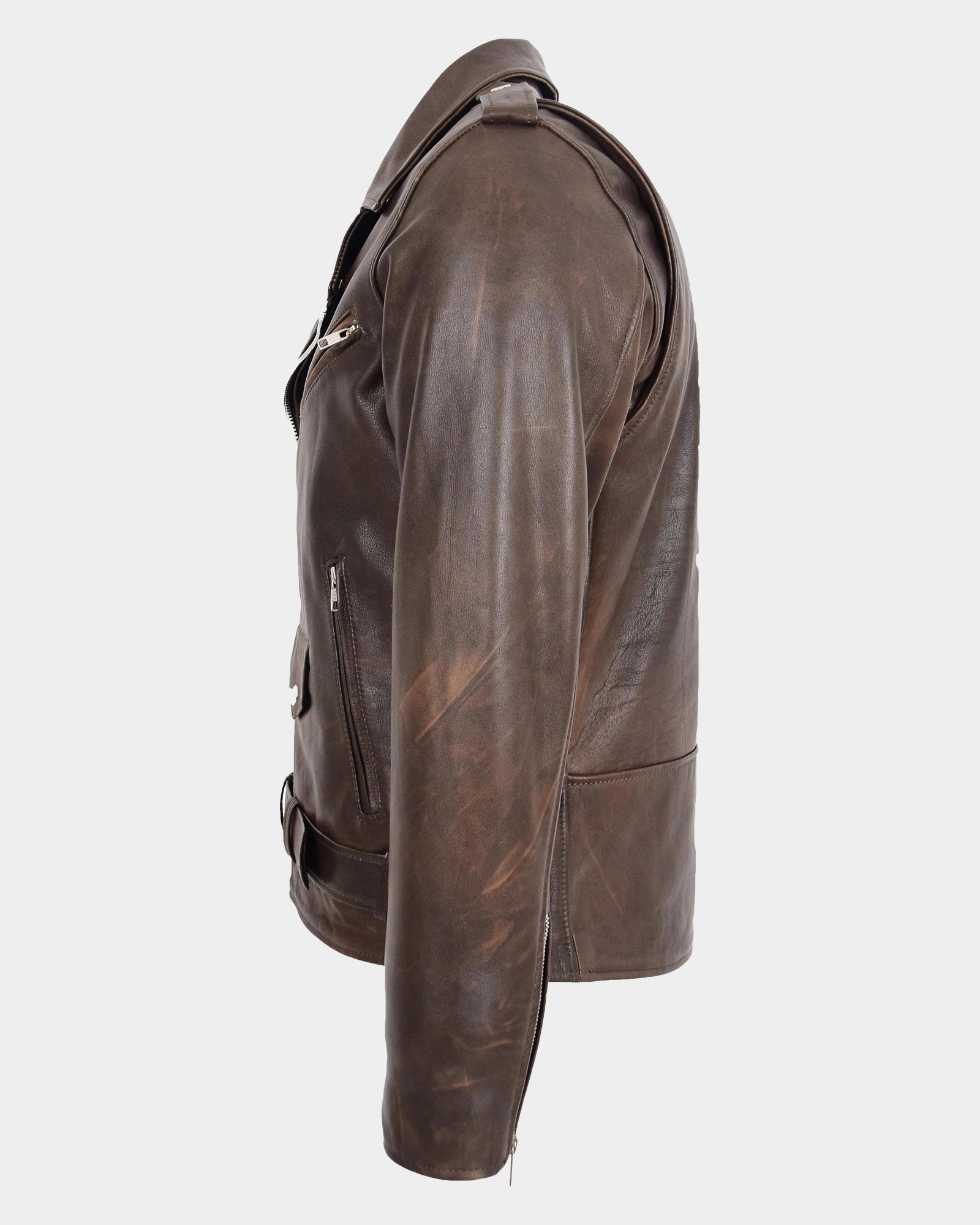 Mens Heavy Duty Leather Biker Brando Jacket Zenith Brown