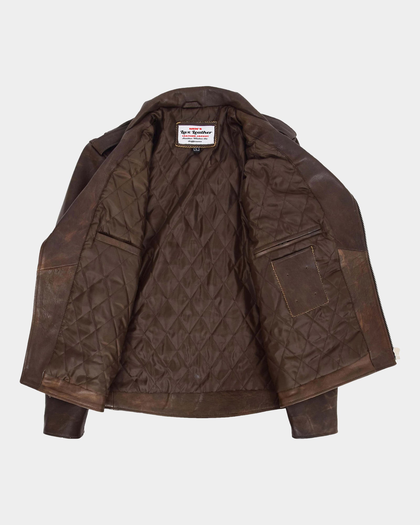 Mens Heavy Duty Leather Biker Brando Jacket Zenith Brown