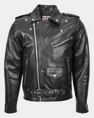 Mens Heavy Duty Leather Biker Brando Jacket Nova Black