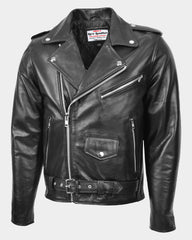 Mens Heavy Duty Leather Biker Brando Jacket Nova Black