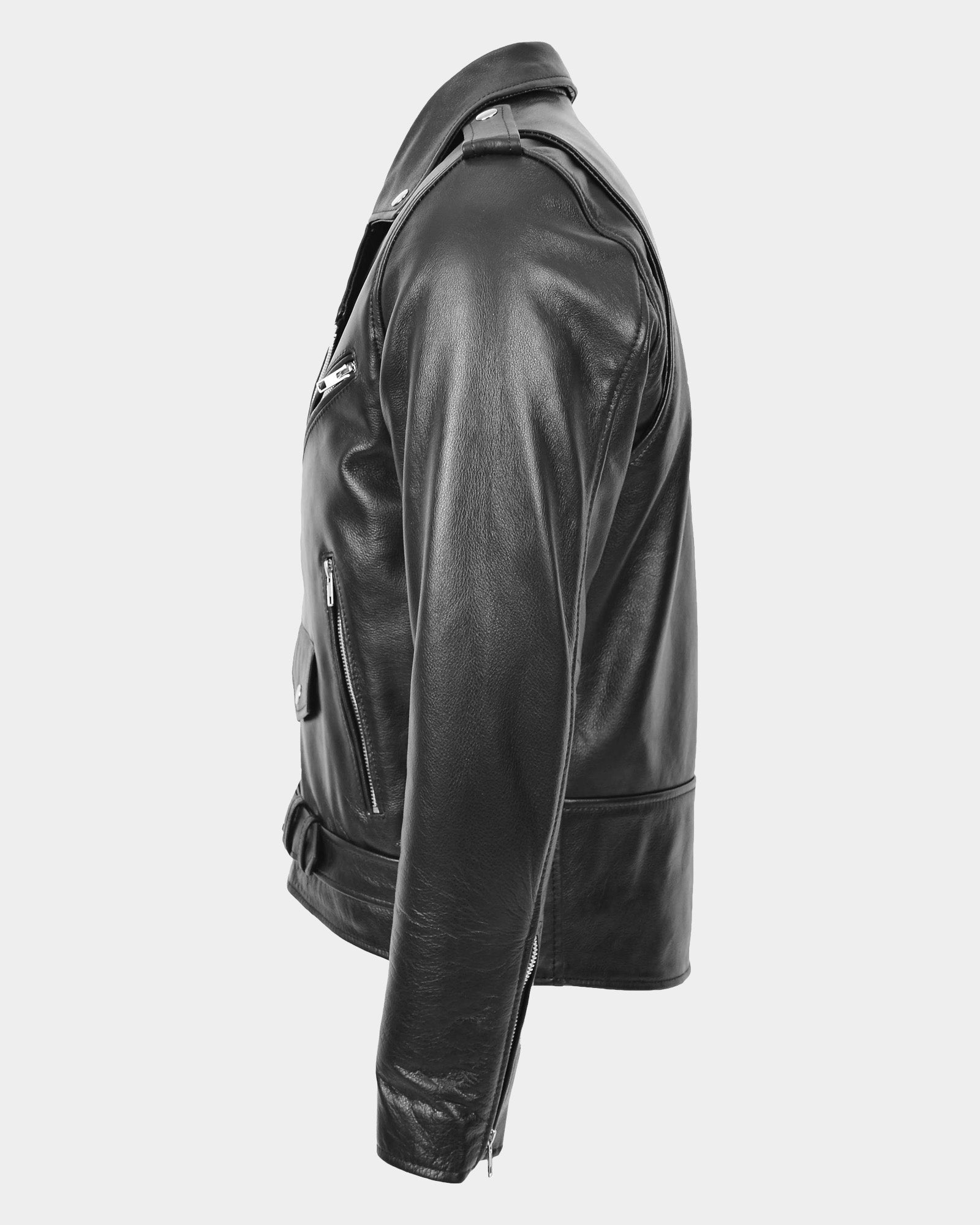 Mens Heavy Duty Leather Biker Brando Jacket Nova Black