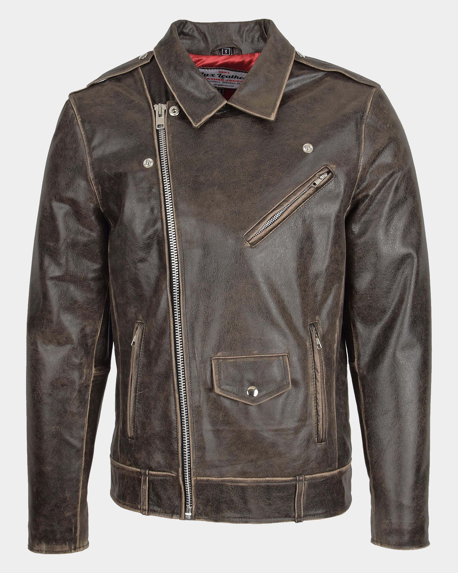 Mens Leather Biker Brando Design Jacket Zenith Brown