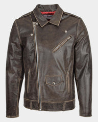 Mens Leather Biker Brando Design Jacket Zenith Brown