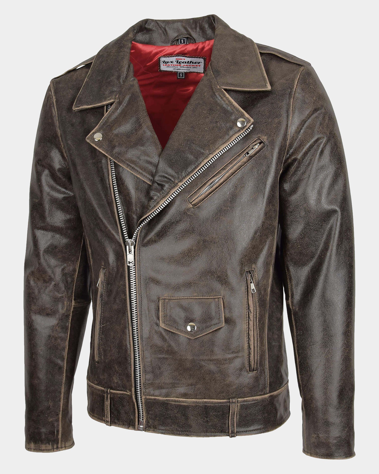 Mens Leather Biker Brando Design Jacket Zenith Brown