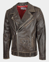 Mens Leather Biker Brando Design Jacket Zenith Brown