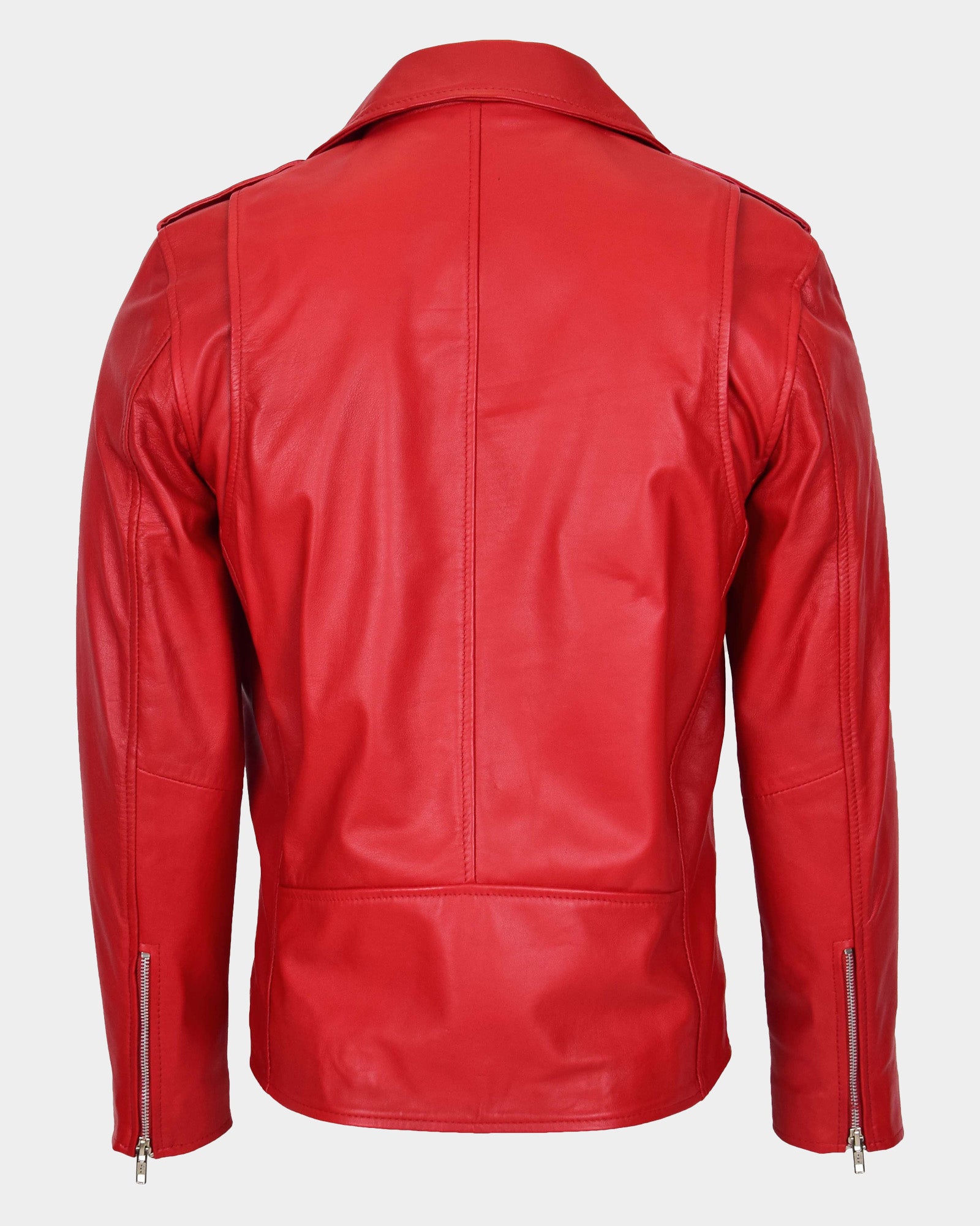 Mens Leather Biker Jacket Brando Style Johnny Dynamo Ignite Red
