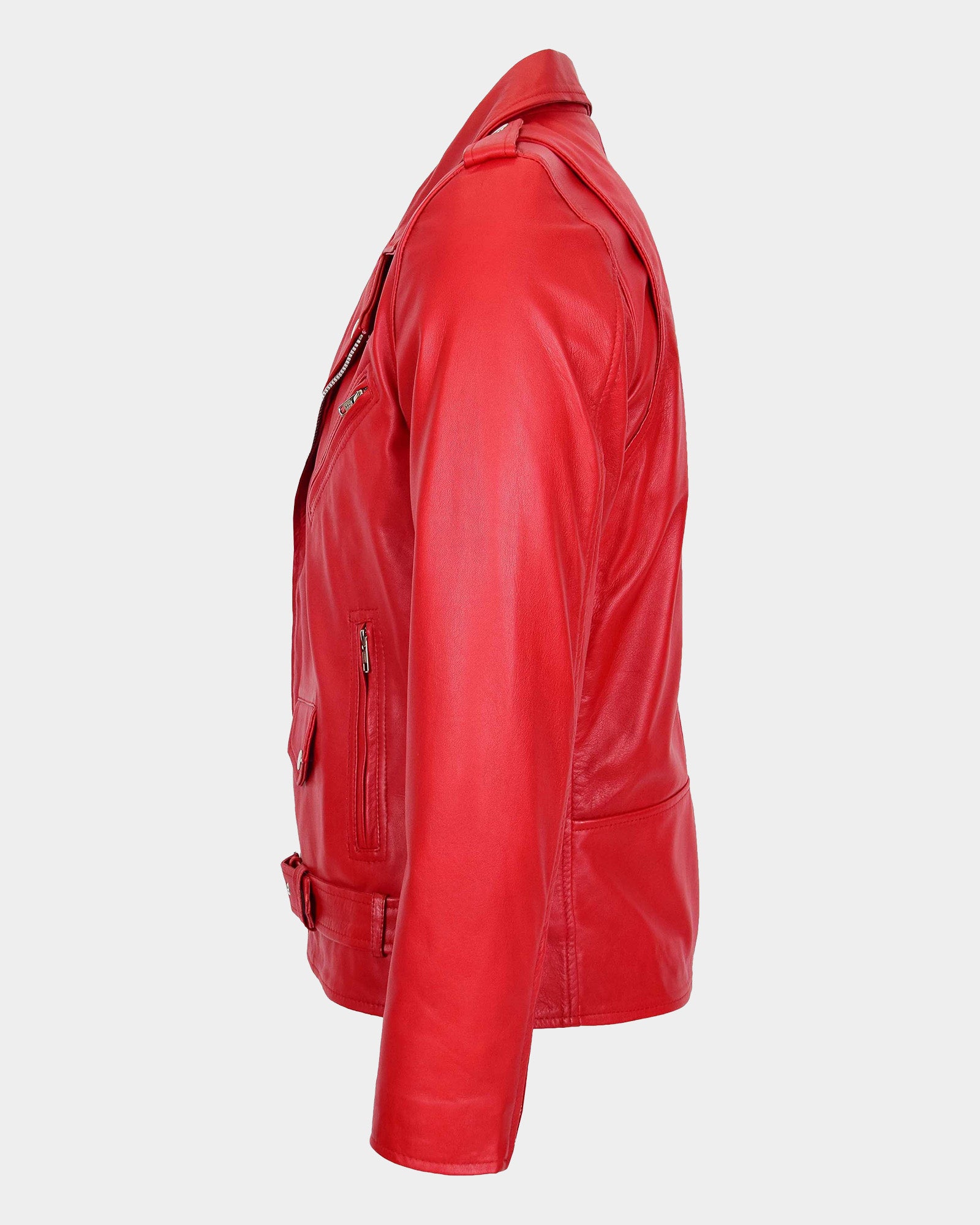 Mens Leather Biker Jacket Brando Style Johnny Dynamo Ignite Red