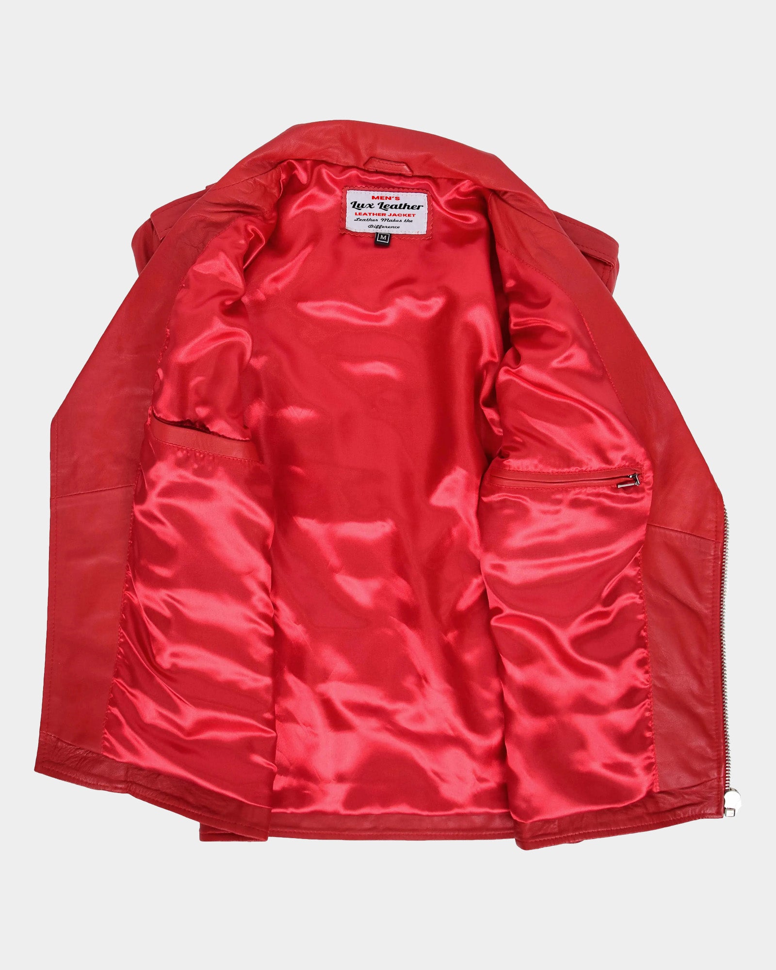 Mens Leather Biker Jacket Brando Style Johnny Dynamo Ignite Red