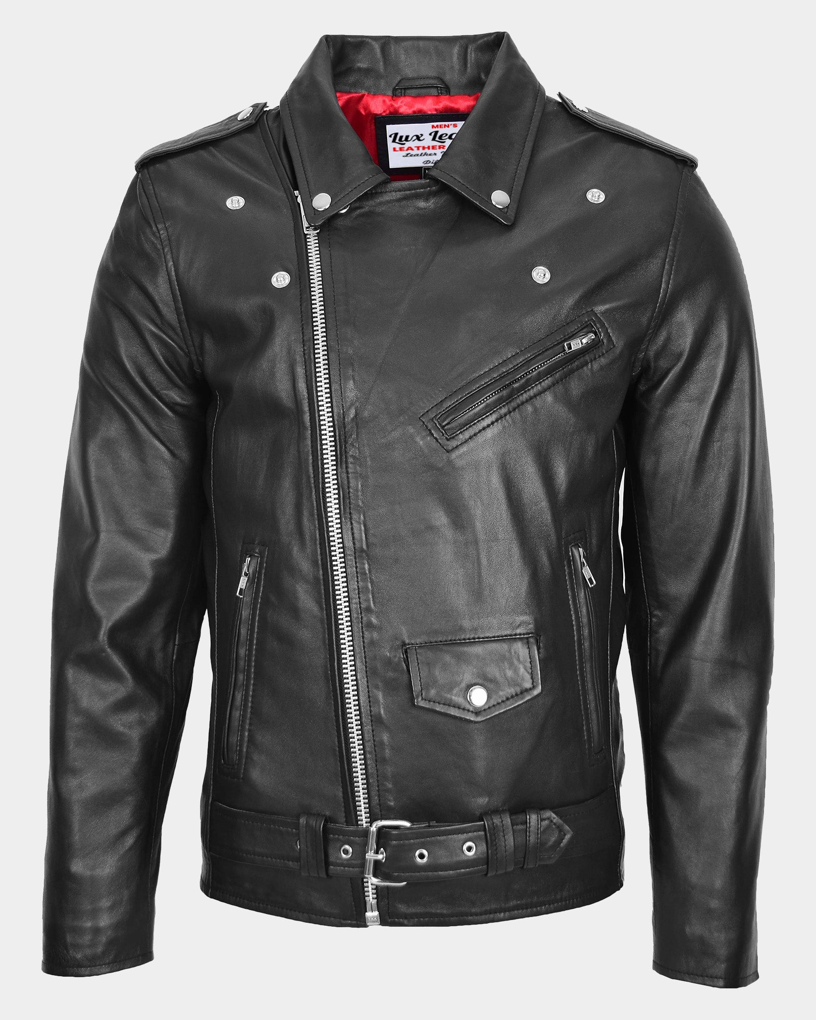 Mens Leather Biker Jacket Brando Style Johnny Dynamo Nova Black