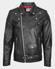 Mens Leather Biker Jacket Brando Style Johnny Dynamo Nova Black