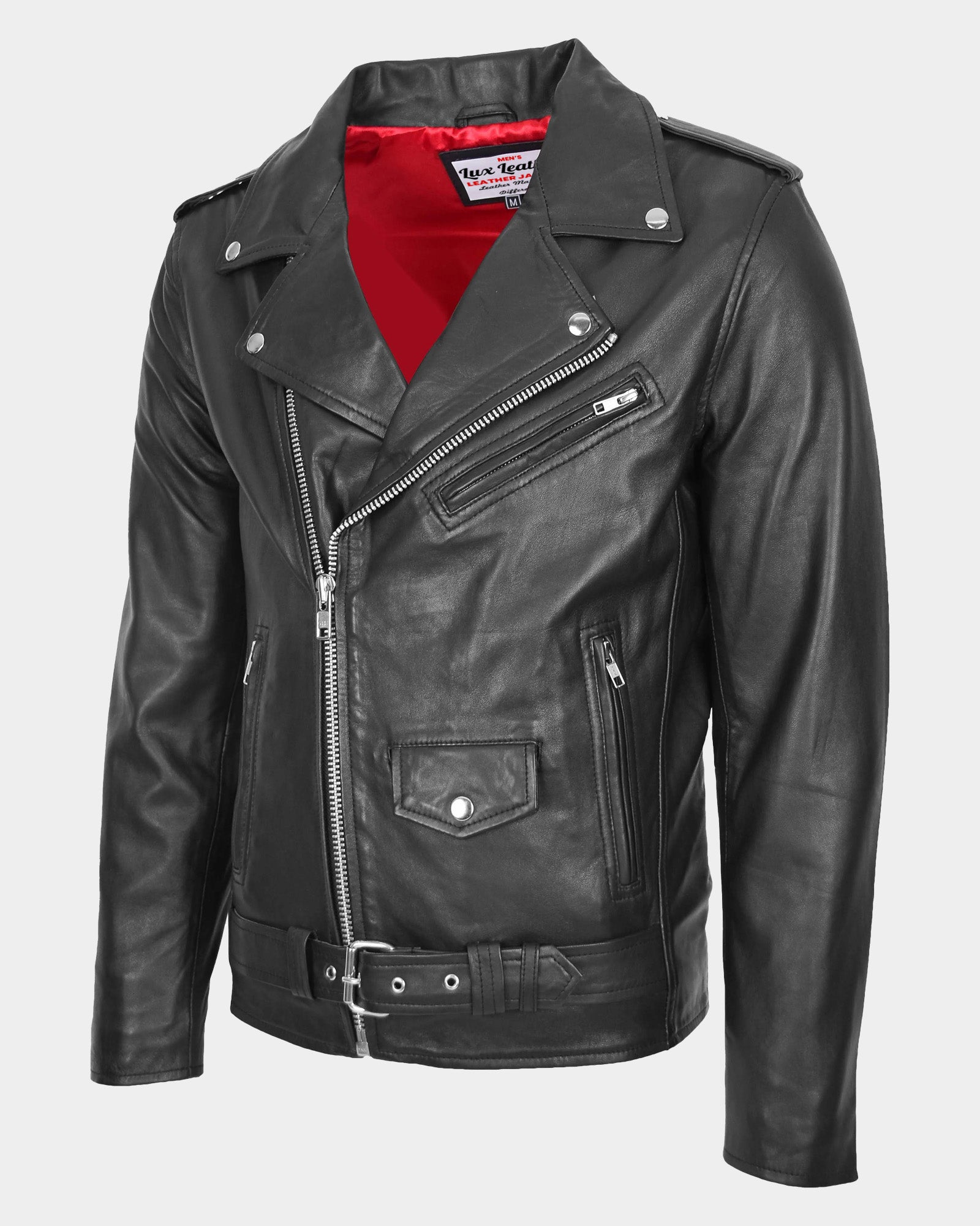 Mens Leather Biker Jacket Brando Style Johnny Dynamo Nova Black