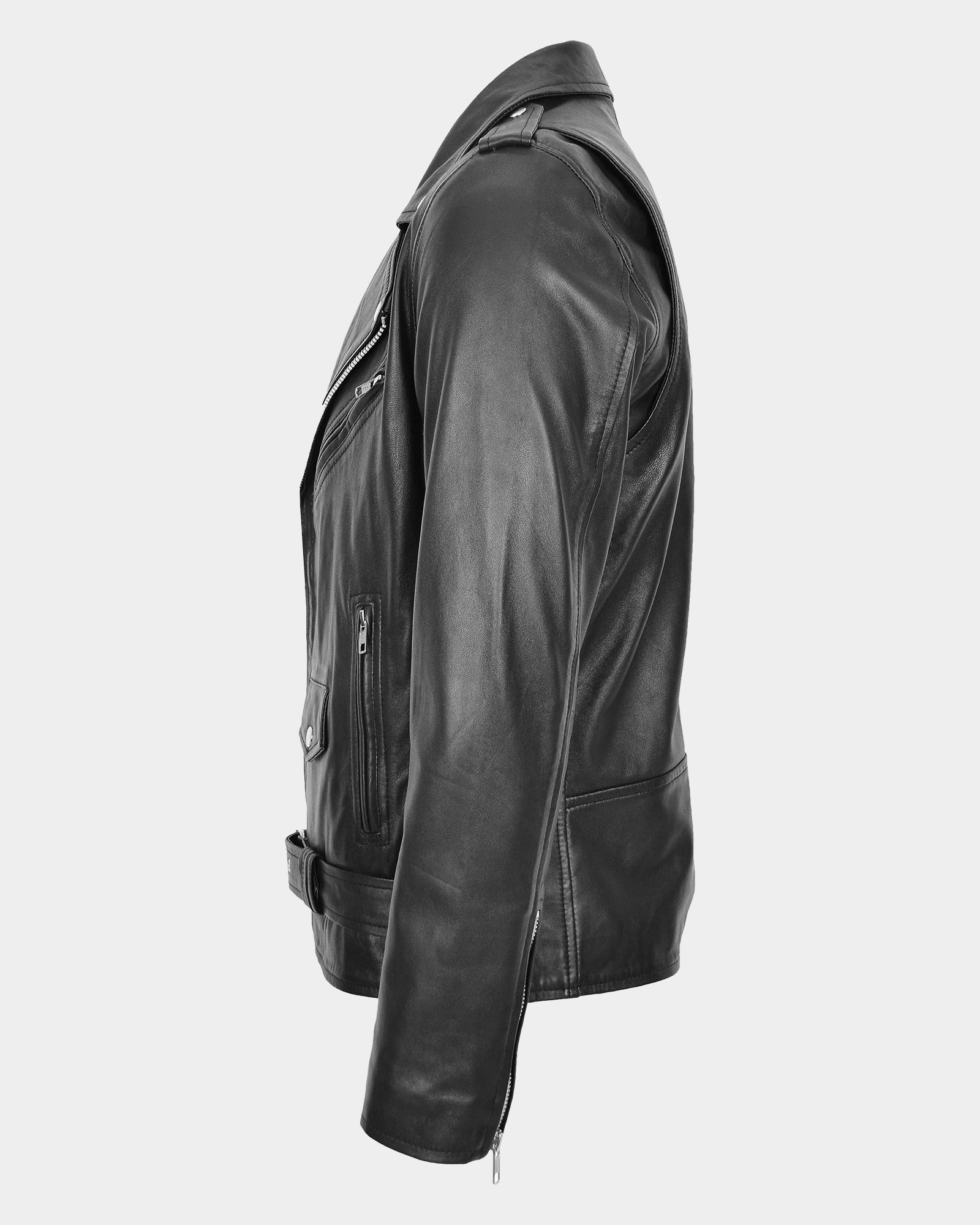 Mens Leather Biker Jacket Brando Style Johnny Dynamo Nova Black