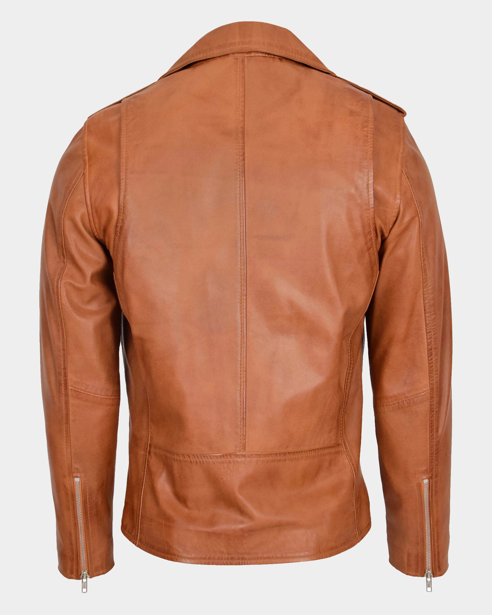 Mens Leather Biker Jacket Brando Style Johnny Dynamo Tan