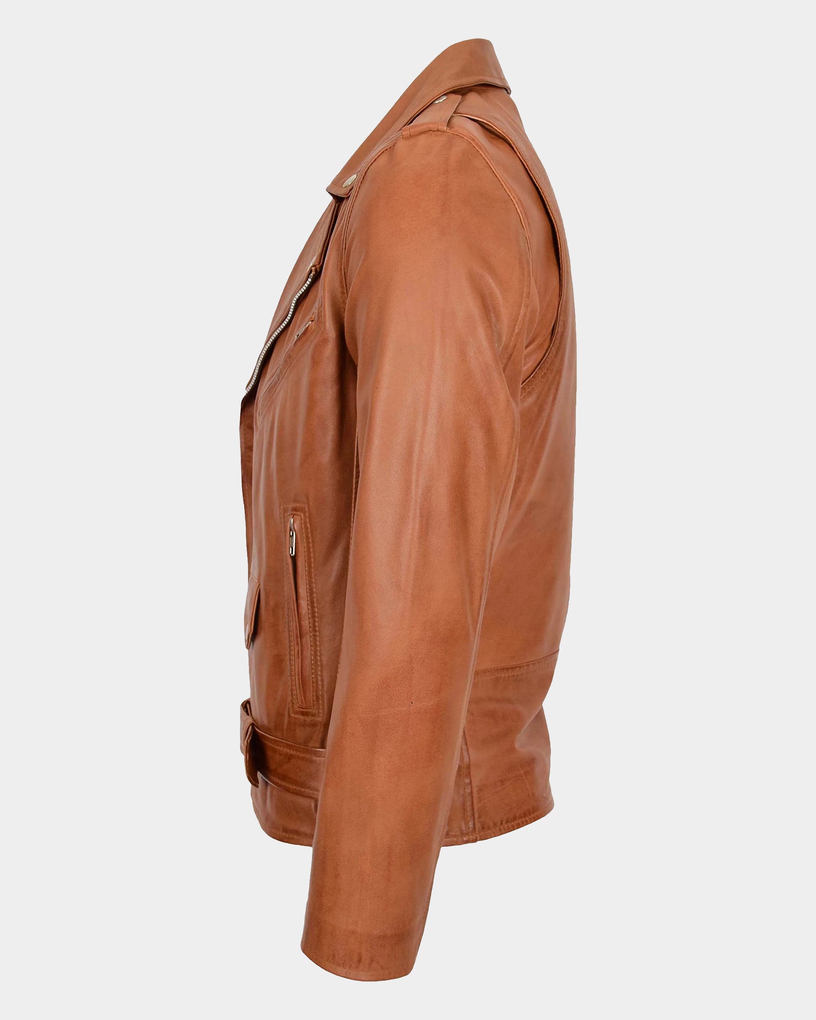 Mens Leather Biker Jacket Brando Style Johnny Dynamo Tan