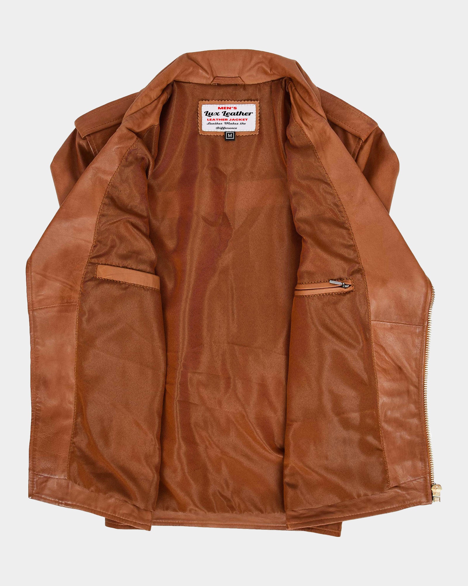 Mens Leather Biker Jacket Brando Style Johnny Dynamo Tan