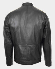 Mens Leather Biker Jacket with Racing Stripes Clyde Nova Black