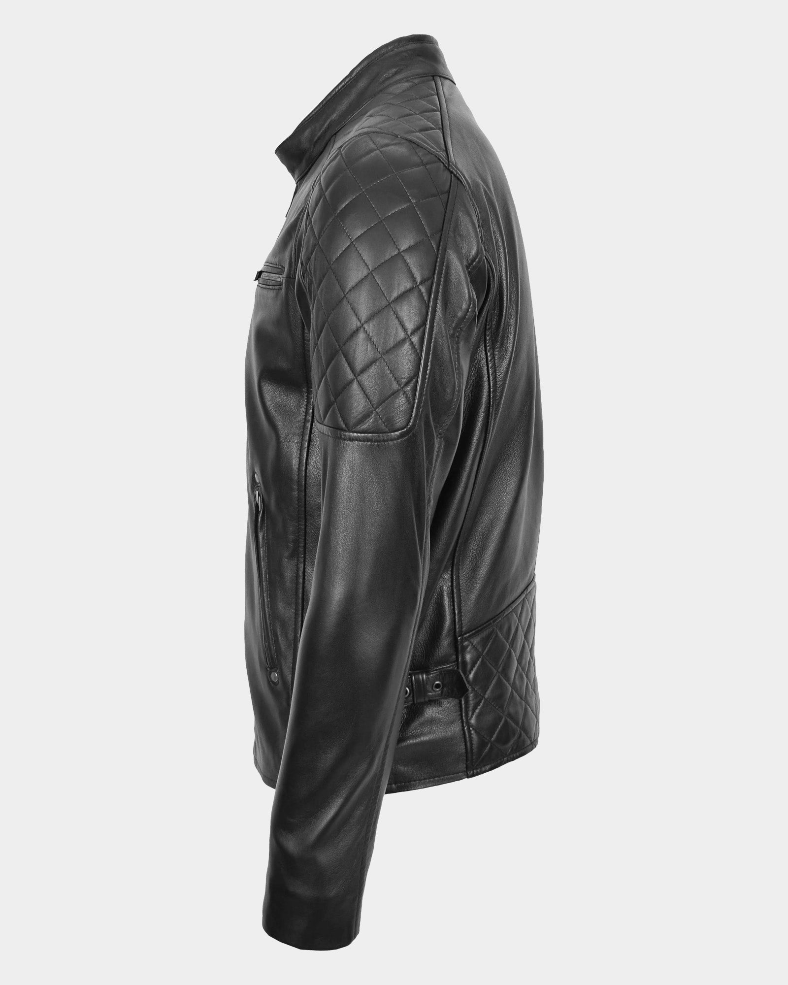 Mens Leather Biker Style Jacket with Quilt Detail Nova Black