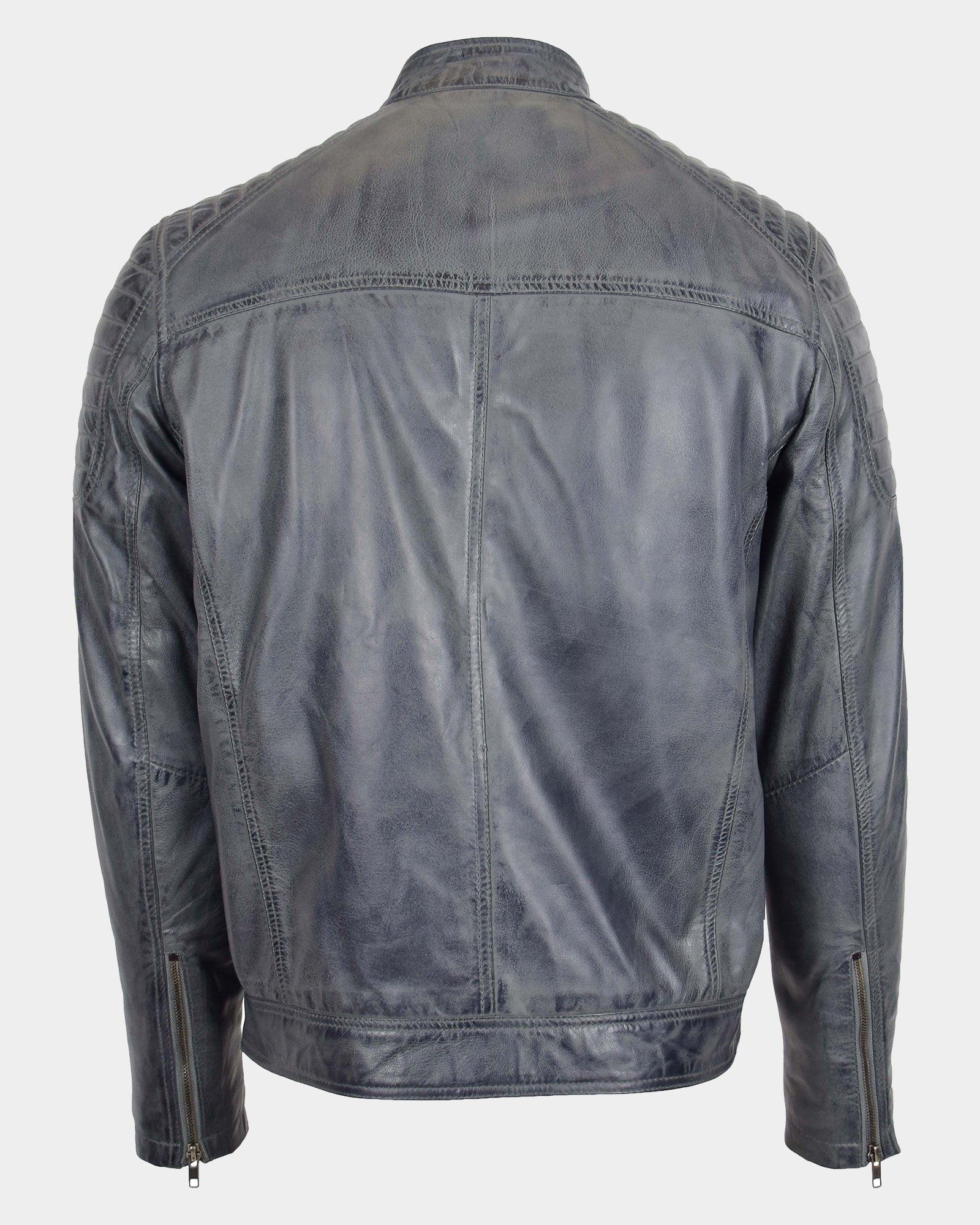 Mens Leather Biker Style Zip Jacket Eddie Essence Grey Two Tone