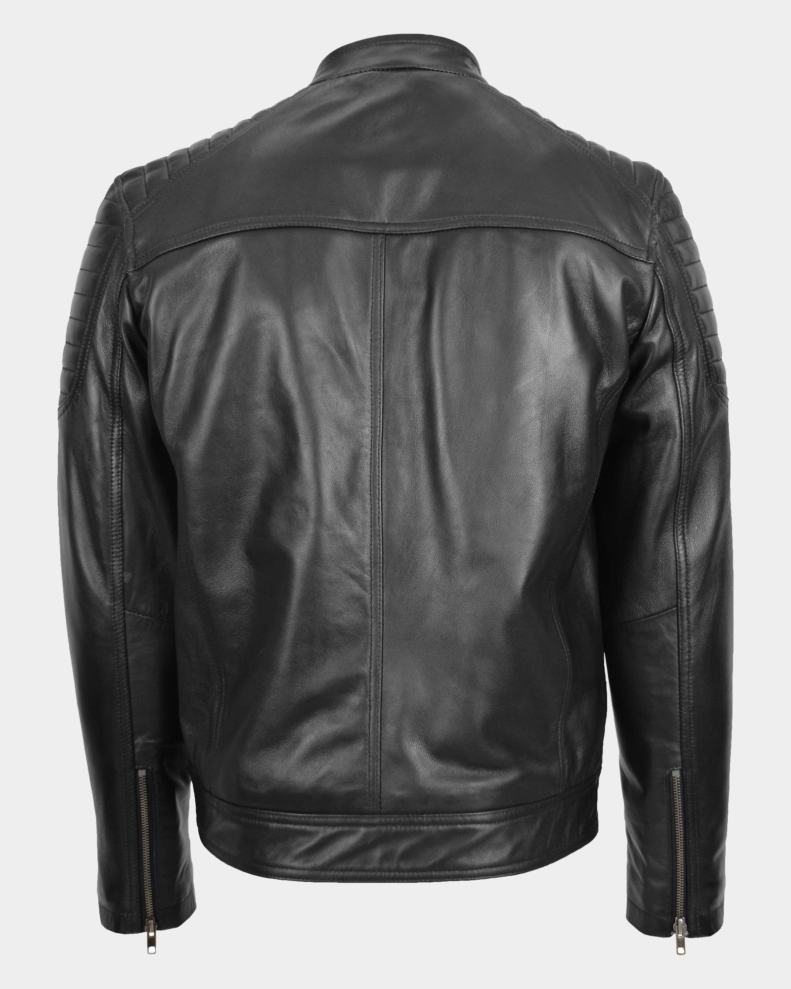 Mens Leather Biker Style Zip Jacket Eddie Essence Nova Black