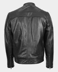 Mens Leather Biker Style Zip Jacket Eddie Essence Nova Black