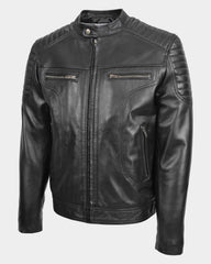 Mens Leather Biker Style Zip Jacket Eddie Essence Nova Black