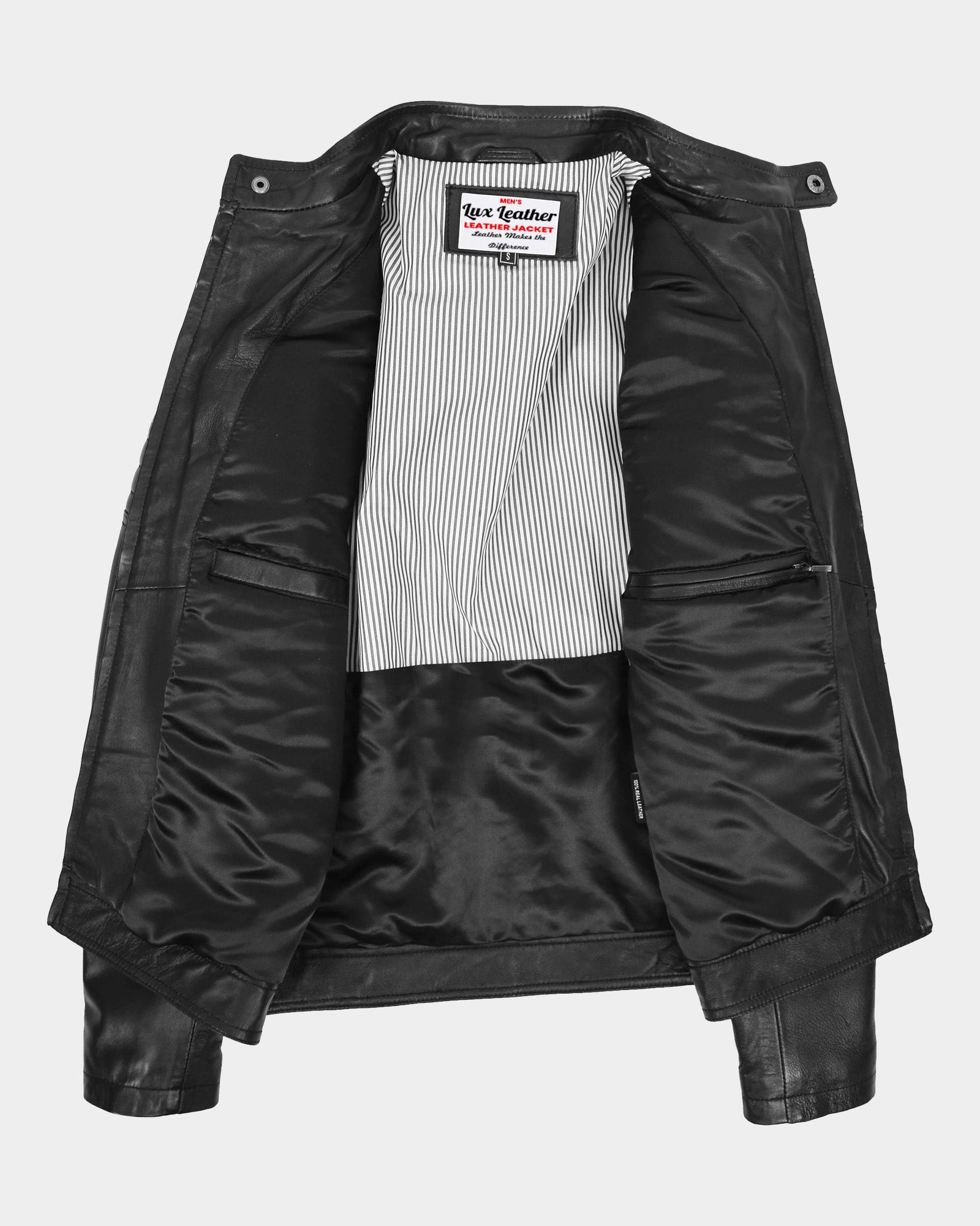 Mens Leather Biker Style Zip Jacket Eddie Essence Nova Black