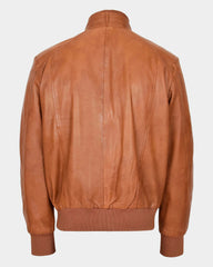 Mens Leather Bomber Flight Jacket Tom Dynamo Tan