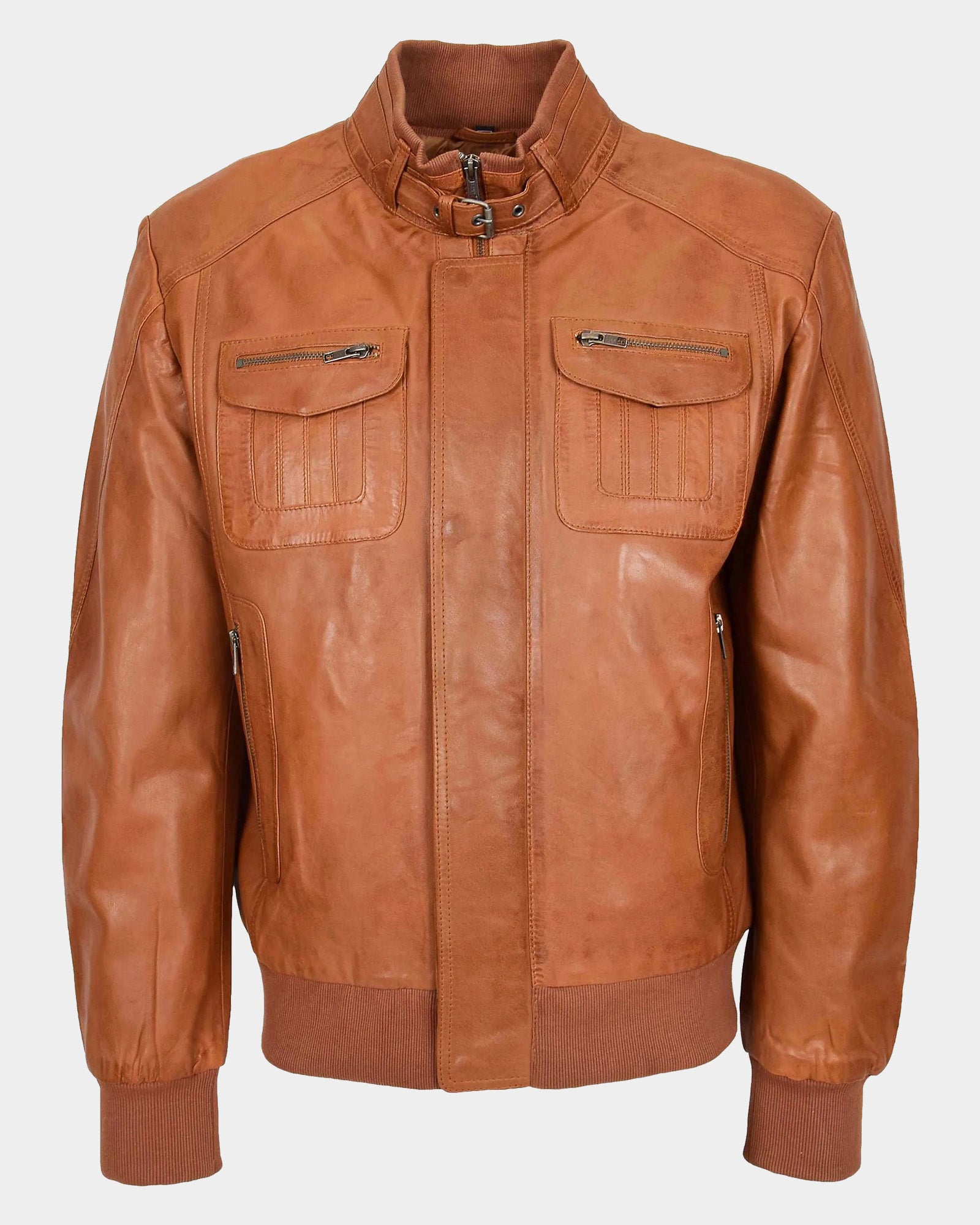 Mens Leather Bomber Flight Jacket Tom Dynamo Tan