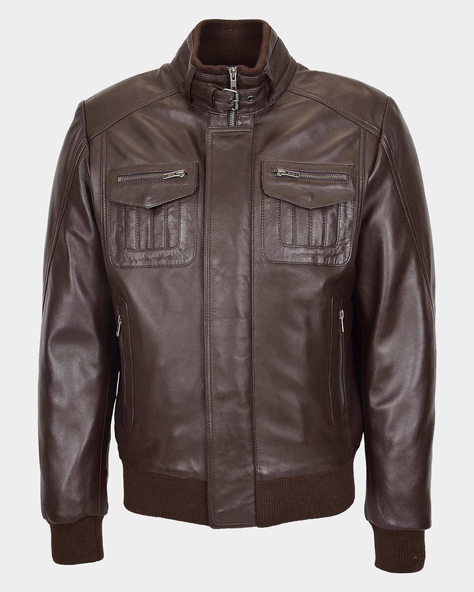 Mens Leather Bomber Flight Jacket Tom Zenith Brown