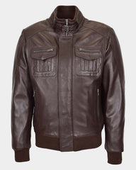 Mens Leather Bomber Flight Jacket Tom Zenith Brown