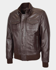 Mens Leather Bomber Flight Jacket Tom Zenith Brown