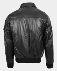 Mens Leather Bomber Jacket with Hoodie Bronx Nova Black