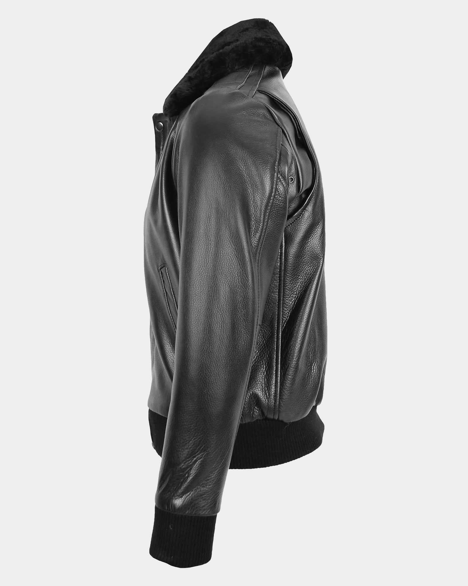 Mens Leather Bomber Pilot Jacket Removable Collar Leroy Nova Black