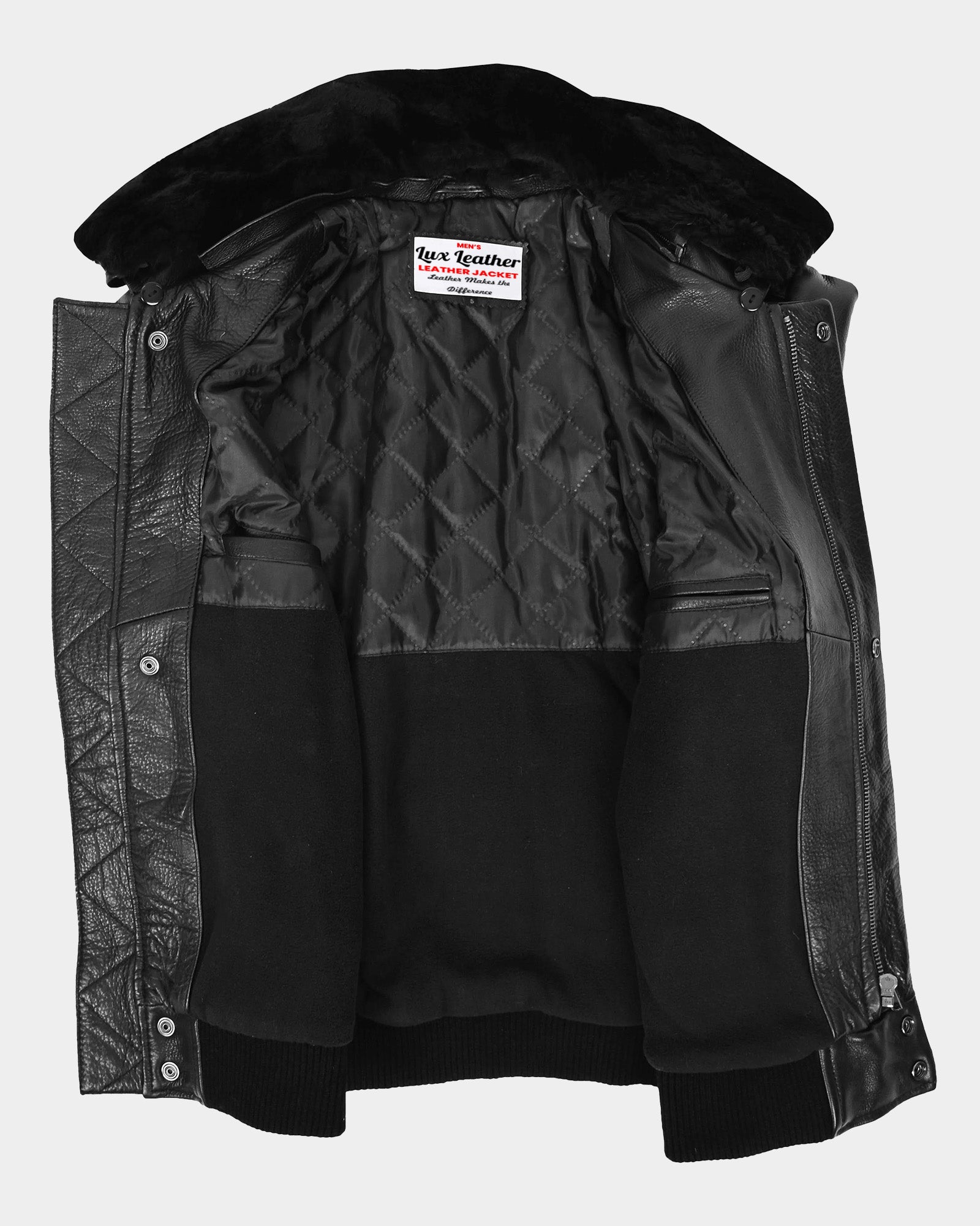 Mens Leather Bomber Pilot Jacket Removable Collar Leroy Nova Black