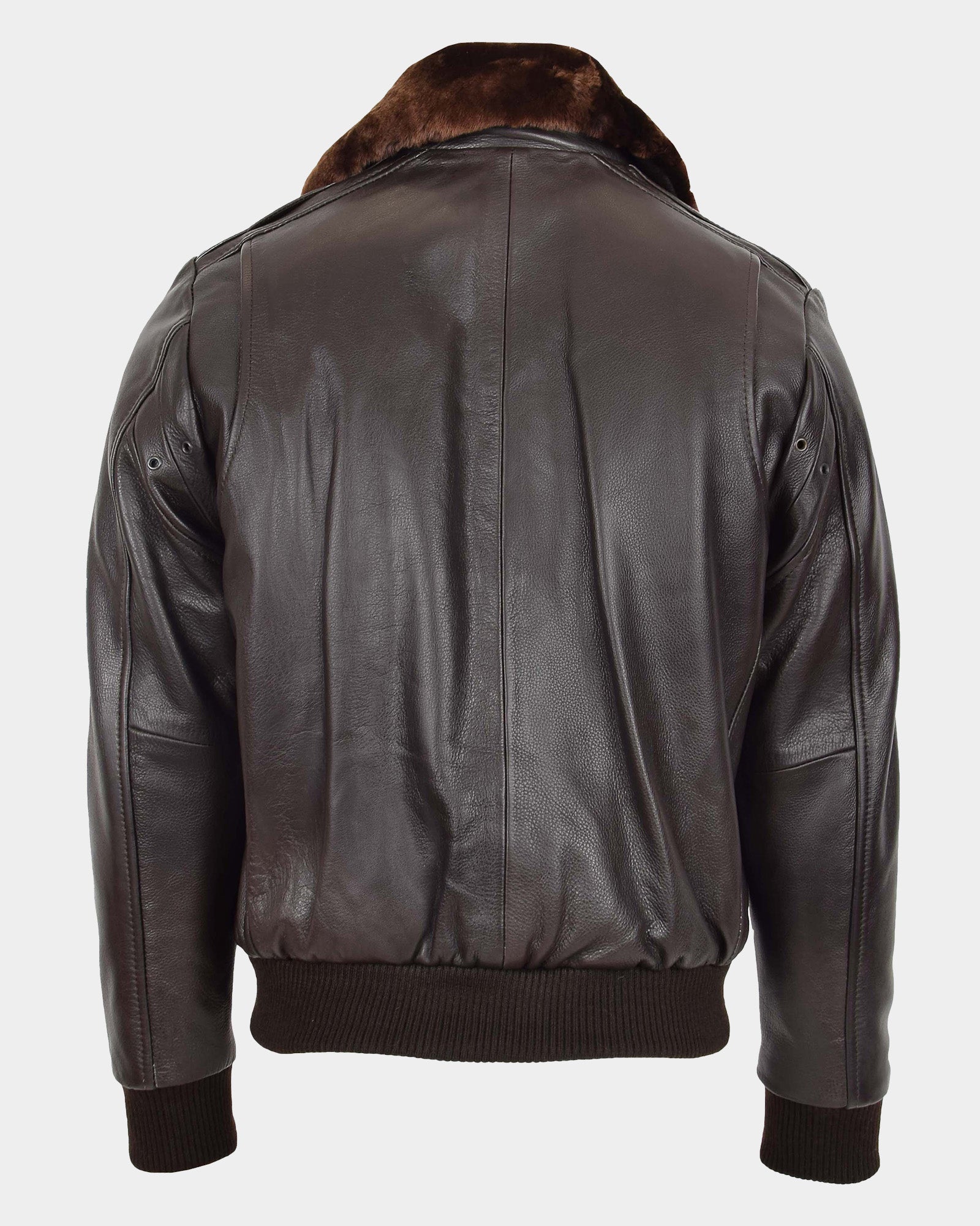 Mens Leather Bomber Pilot Jacket Removable Collar Leroy Zenith Brown