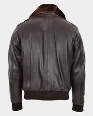 Mens Leather Bomber Pilot Jacket Removable Collar Leroy Zenith Brown