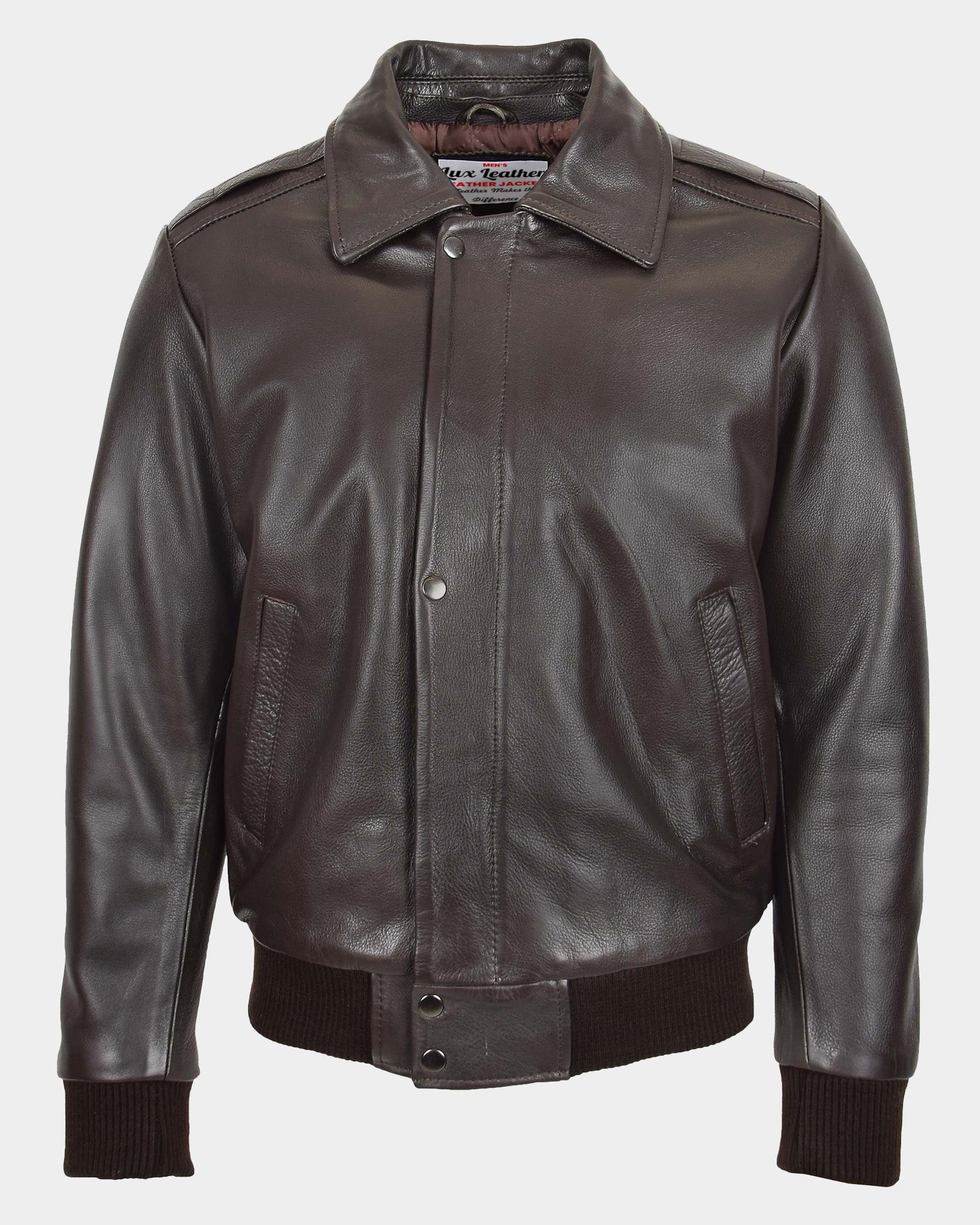 Mens Leather Bomber Pilot Jacket Removable Collar Leroy Zenith Brown