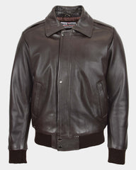 Mens Leather Bomber Pilot Jacket Removable Collar Leroy Zenith Brown
